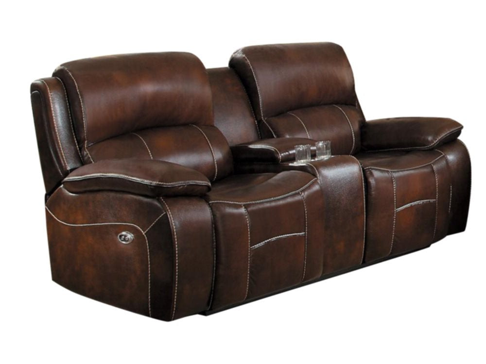 Homelegance Mahala 2PC Power Double Reclining Sofa & Love Seat in Brown Top Grain Leather