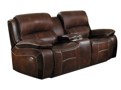 Homelegance Mahala Power Double Reclining Love Seat in Brown Top Grain Leather