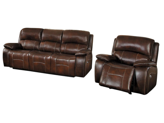 Homelegance Mahala 2PC Power Double Reclining Sofa & Glider Recliner Chair in Brown Top Grain Leather
