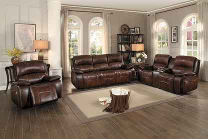 Homelegance Mahala 2PC Power Double Reclining Sofa & Glider Recliner Chair in Brown Top Grain Leather