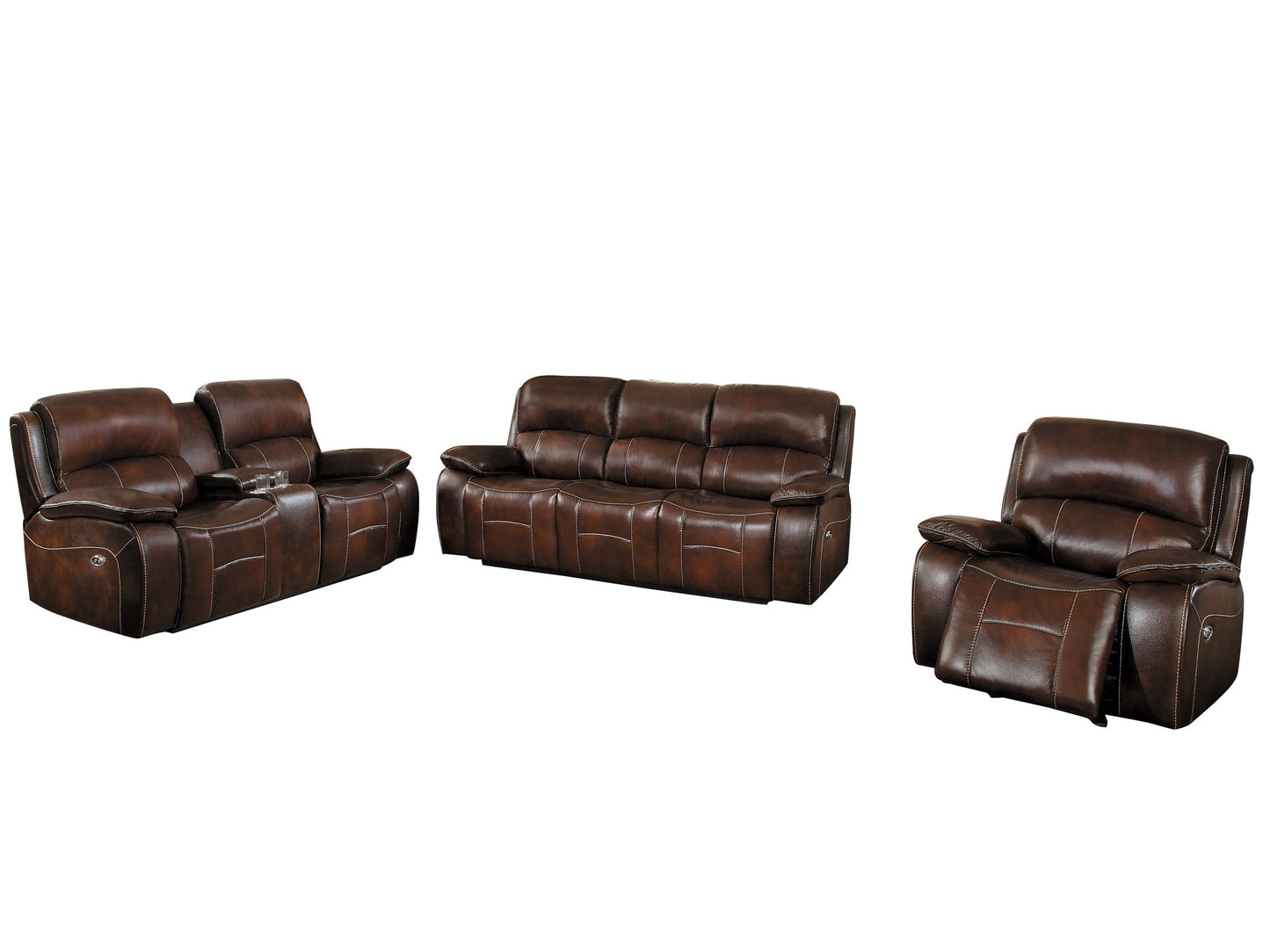 Homelegance Mahala 3PC Power Double Reclining Sofa, Love Seat & Glider Recliner Chair in Brown Top Grain Leather