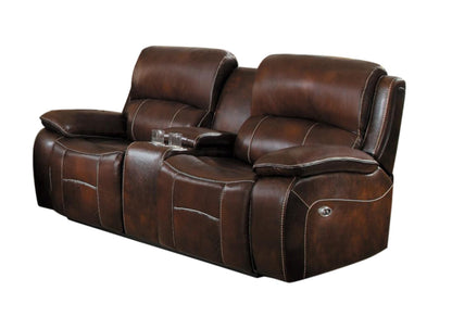 Homelegance Mahala 2PC Double Reclining Love Seat & Glider Recliner Chair in Brown Top Grain Leather