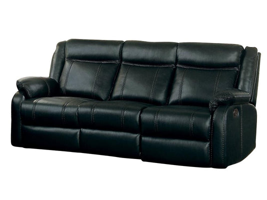 Homelegance Jude Double Reclining Sofa with Center Drop-Down Cup Holders in Airehyde Leather - Black