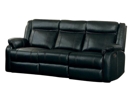 Homelegance Jude Double Reclining Sofa with Center Drop-Down Cup Holders in Airehyde Leather - Black