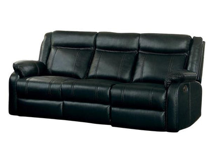 Homelegance Jude 3PC Double Reclining Sofa with Center Drop-Down Cup Holders, Double Glider Reclining Love Seat with Center Console & Glider Reclining Chair in Airehyde Leather - Black