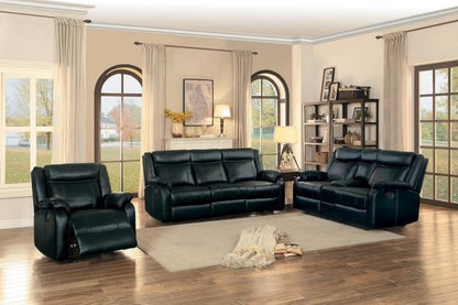 Homelegance Jude Double Reclining Sofa with Center Drop-Down Cup Holders in Airehyde Leather - Black