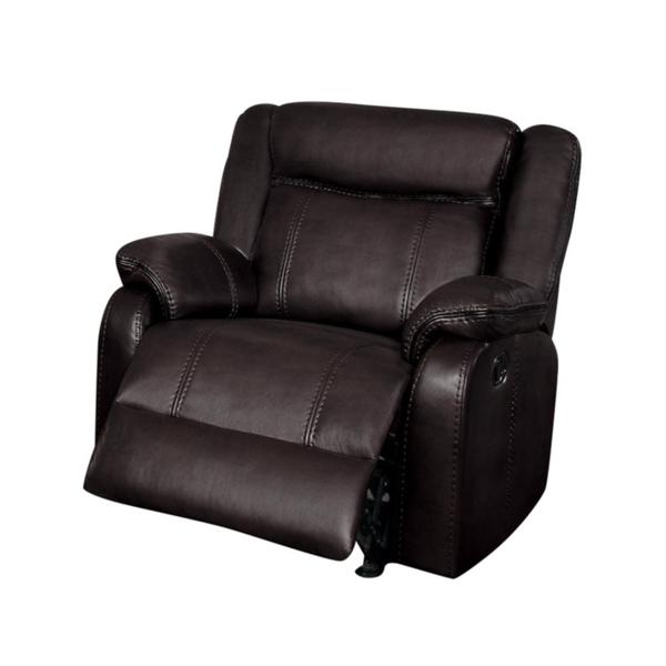 Homelegance Jude 3PC Double Reclining Sofa with Center Drop-Down Cup Holders, Double Glider Reclining Love Seat with Center Console & Glider Reclining Chair in Airehyde Leather - Dark Brown