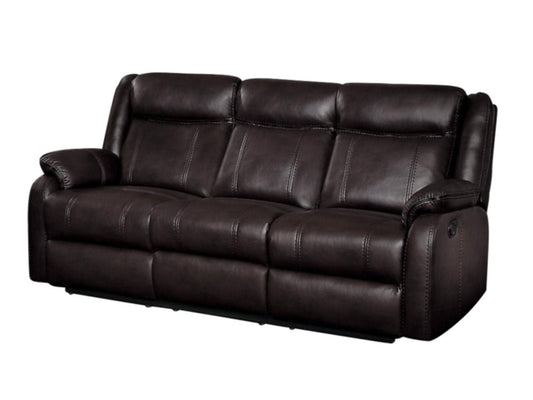 Homelegance Jude Double Reclining Sofa with Center Drop-Down Cup Holders in Airehyde Leather - Dark Brown