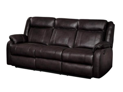Homelegance Jude 2PC Double Reclining Sofa with Center Drop-Down Cup Holders & Glider Reclining Chair in Airehyde Leather - Dark Brown