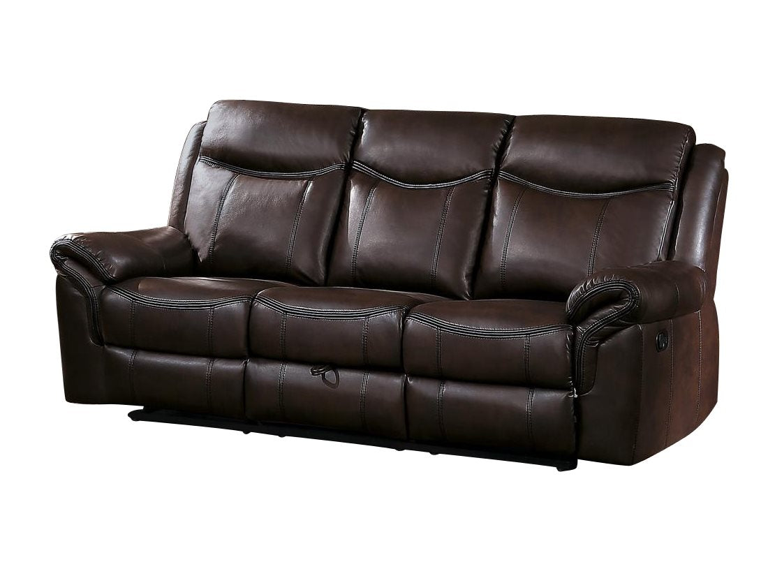 Homelegance Aram 3PC Double Reclining Sofa with Center Drop-Down Cup Holders, Double Glider Reclining Love Seat with Center Console & Glider Reclining Chair in Airehyde Leather - Dark Brown