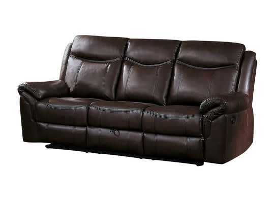 Homelegance Aram Double Reclining Sofa with Center Drop-Down Cup Holders in Airehyde Leather - Brown