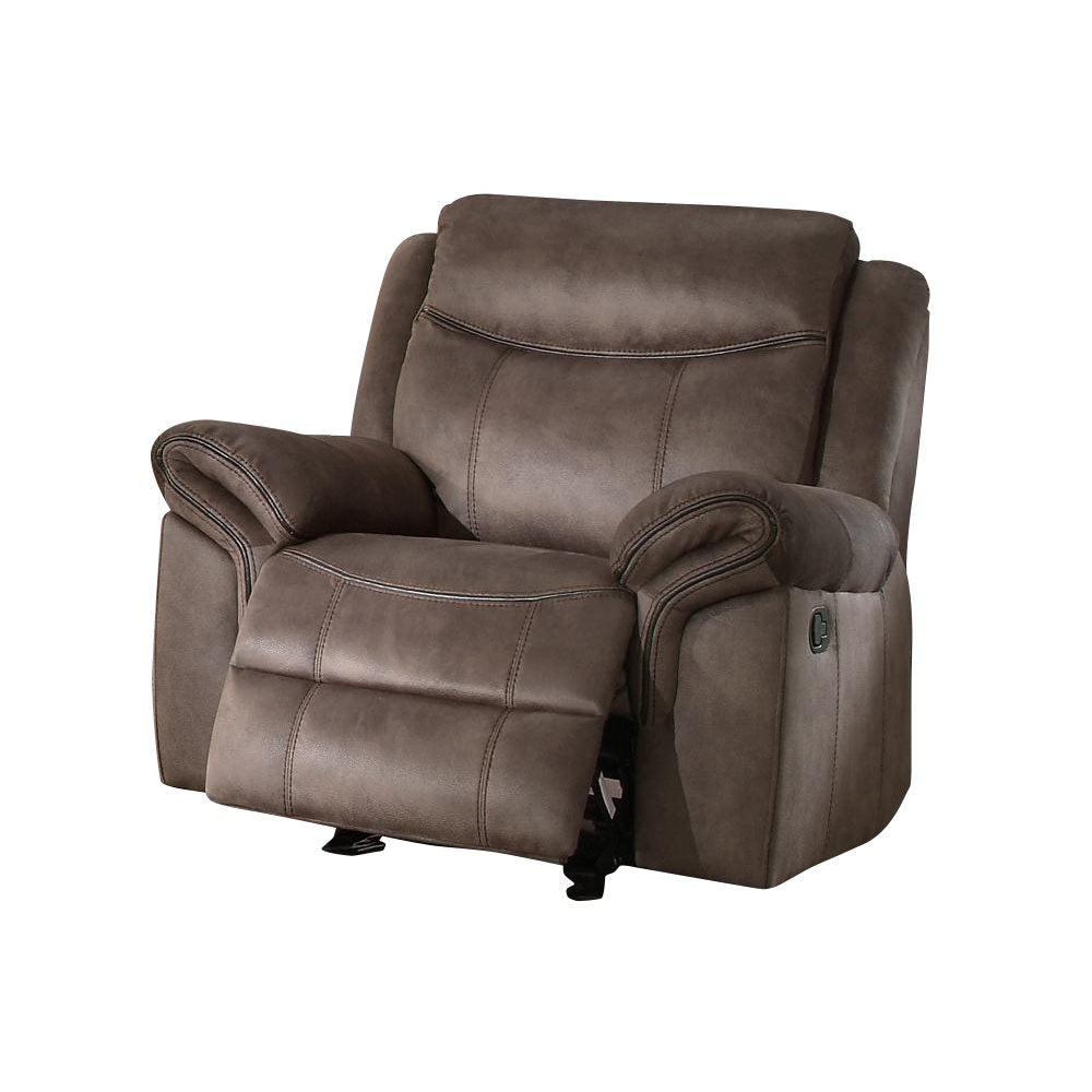 Homelegance Aram 3PC Double Reclining Sofa with Center Drop-Down Cup Holders, Double Glider Reclining Love Seat with Center Console and Receptacles & Glider Reclining Chair in Airehyde Leather - Brown