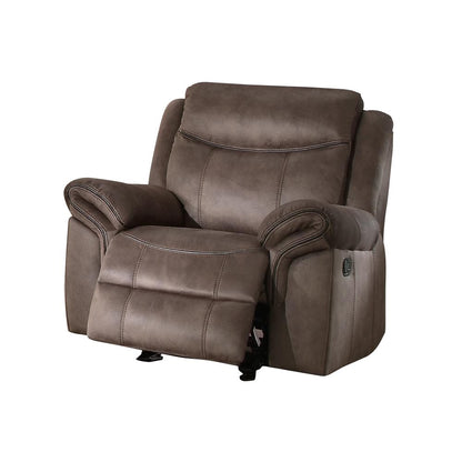 Homelegance Aram 2PC Double Glider Reclining Love Seat with Center Console and Receptacles & Glider Reclining Chair in Airehyde Leather - Brown