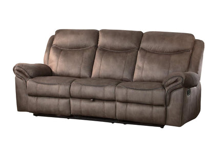 Homelegance Aram 2PC Double Reclining Sofa with Center Drop-Down Cup Holders & Double Glider Reclining Love Seat with Center Console and Receptacles in Airehyde Leather - Brown