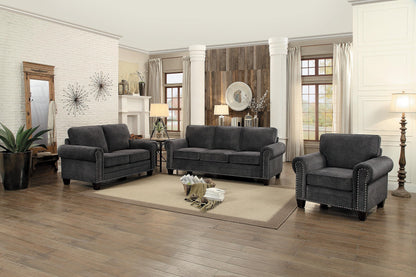 Homelegance Cornelia 3PC Sofa, Love Seat & Chair in Dark Grey Fabric