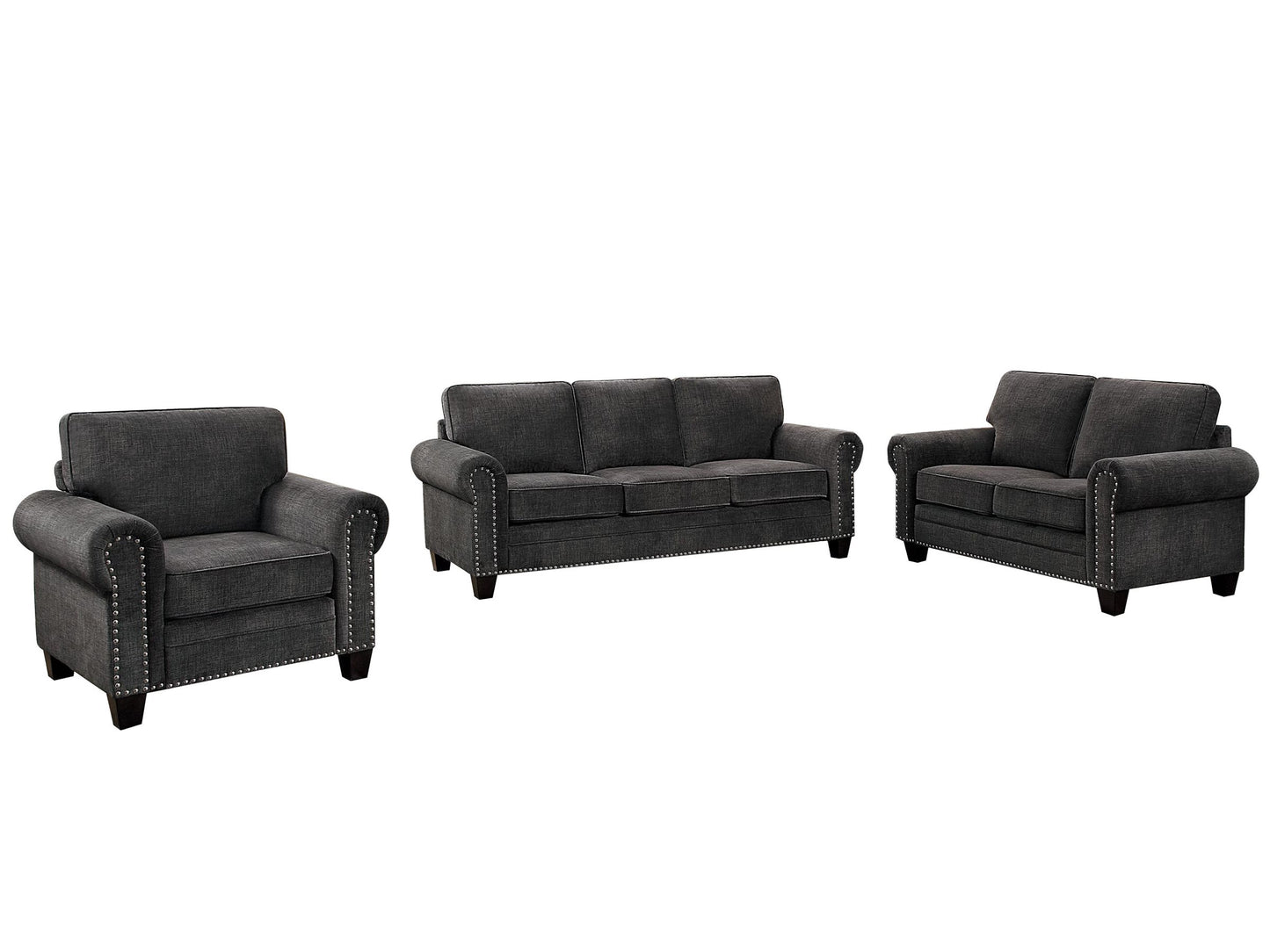 Homelegance Cornelia 3PC Sofa, Love Seat & Chair in Dark Grey Fabric