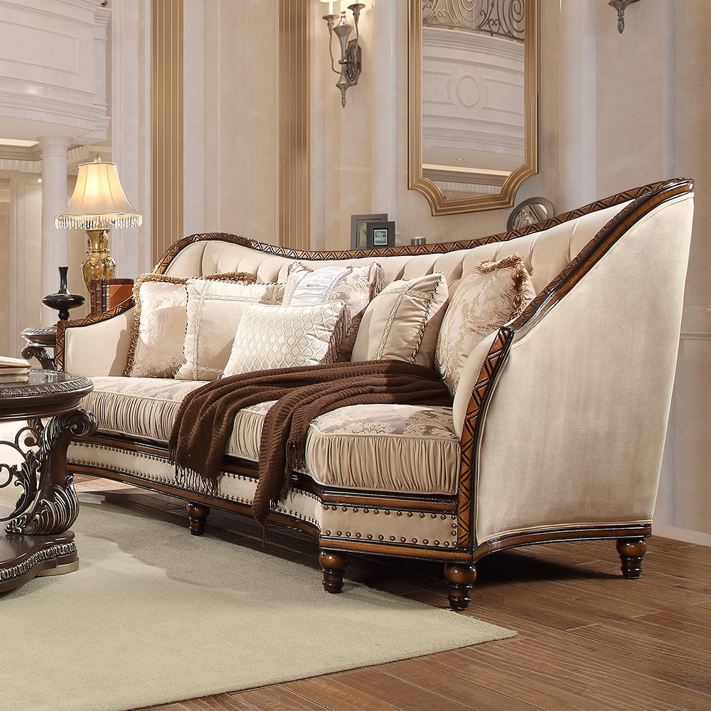 Fabric Sofa in Metallic Antique Gold & Dark Oak Finish S823 European Victorian