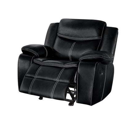 Homelegance Bastrop 3PC Double Reclining Sofa, Double Glider Reclining Love Seat with Center Console & Glider Reclining Chair in Leather - Black