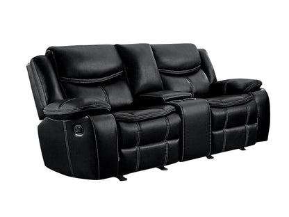 Homelegance Bastrop 3PC Double Reclining Sofa, Double Glider Reclining Love Seat with Center Console & Glider Reclining Chair in Leather - Black