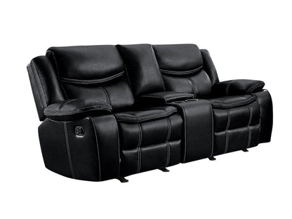 Homelegance Bastrop Double Glider Reclining Love Seat with Center Console in Leather - Black