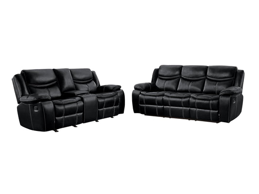 Homelegance Bastrop 2PC Double Reclining Sofa & Double Glider Reclining Love Seat with Center Console in Leather - Black