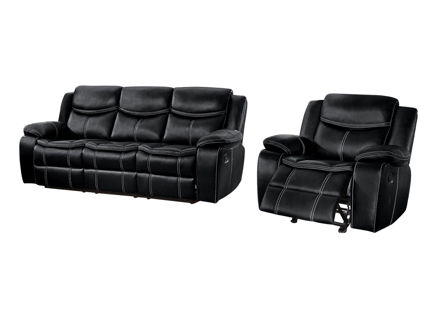 Homelegance Bastrop 2PC Double Reclining Sofa & Glider Reclining Chair in Leather - Black