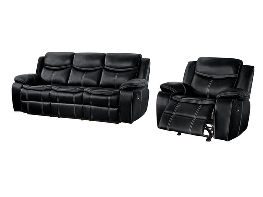 Homelegance Bastrop 2PC Double Reclining Sofa & Glider Reclining Chair in Leather - Black