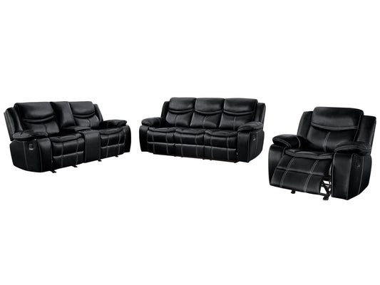 Homelegance Bastrop 3PC Double Reclining Sofa, Double Glider Reclining Love Seat with Center Console & Glider Reclining Chair in Leather - Black