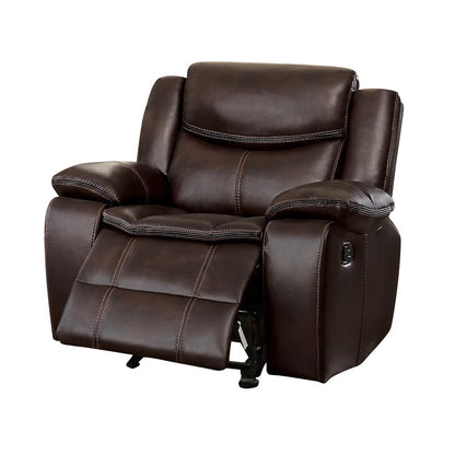 Homelegance Bastrop 3PC Double Reclining Sofa, Double Glider Reclining Love Seat with Center Console & Glider Reclining Chair in Leather - Dark Brown