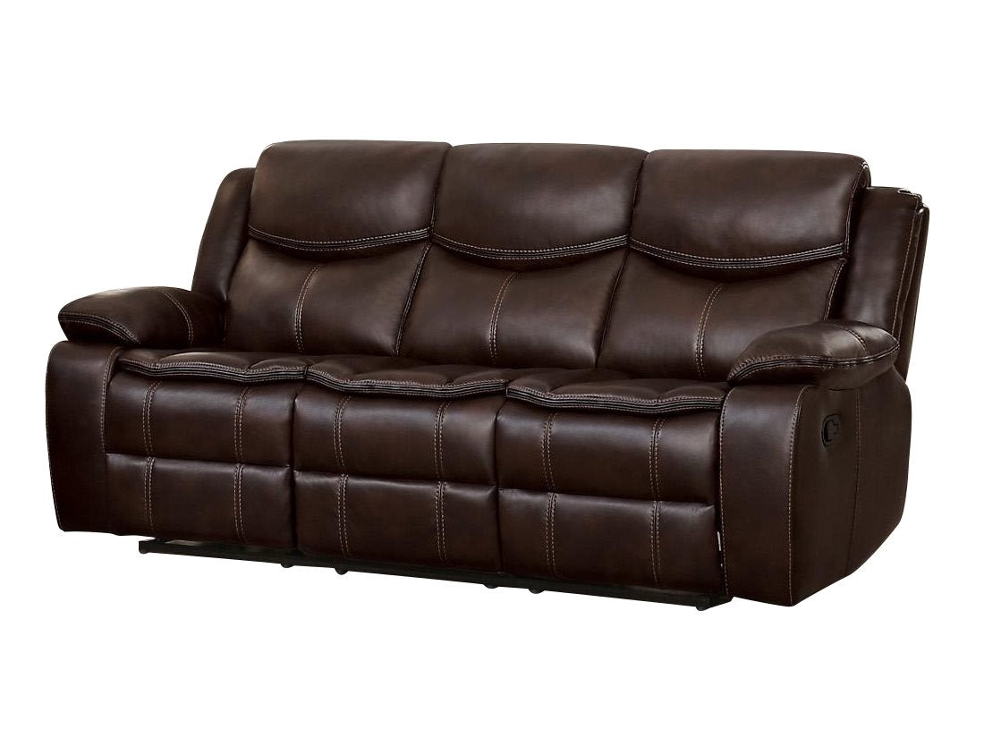 Homelegance Bastrop 3PC Double Reclining Sofa, Double Glider Reclining Love Seat with Center Console & Glider Reclining Chair in Leather - Dark Brown