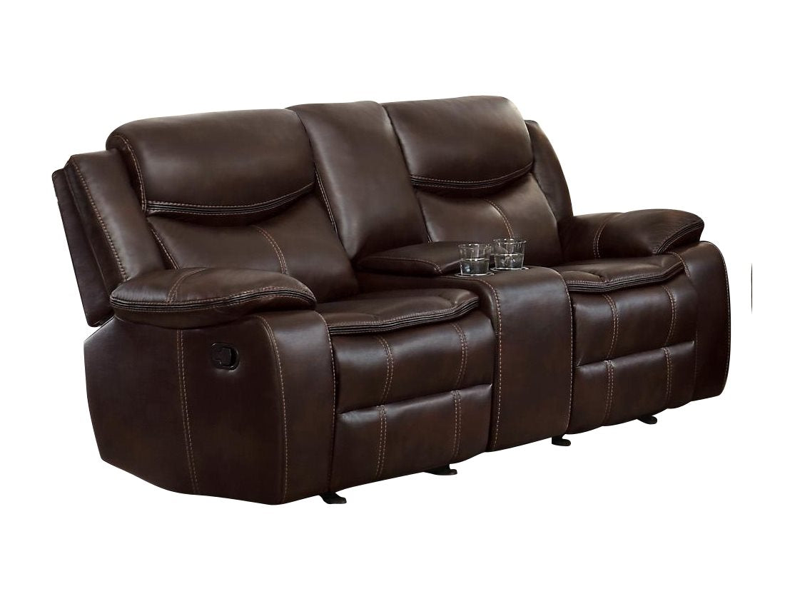 Homelegance Bastrop 3PC Double Reclining Sofa, Double Glider Reclining Love Seat with Center Console & Glider Reclining Chair in Leather - Dark Brown