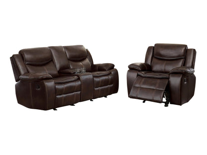 Homelegance Bastrop 2PC Double Glider Reclining Love Seat with Center Console & Glider Reclining Chair in Leather - Dark Brown