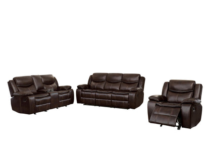 Homelegance Bastrop 3PC Double Reclining Sofa, Double Glider Reclining Love Seat with Center Console & Glider Reclining Chair in Leather - Dark Brown