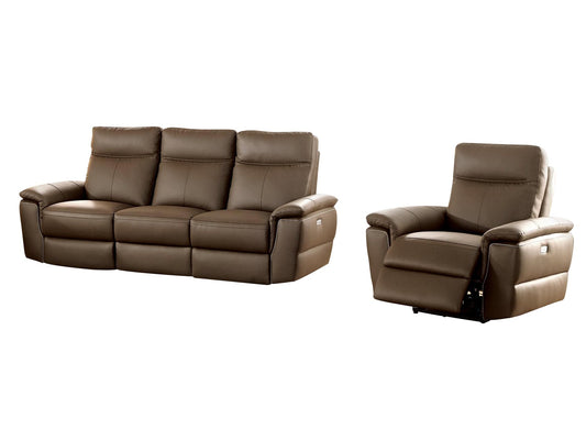 Homelegance Olympia 2PC Power Double Reclining Sofa & Reclining Chair in Top Grain Leather - Raisin