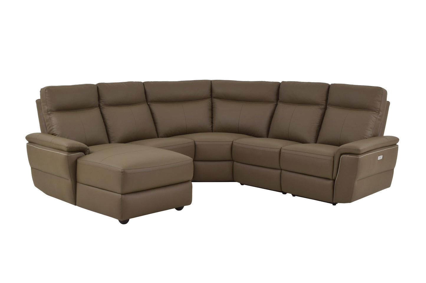 Homelegance Olympia 5PC Power Sectional Left Chaise, 2 Chair, Corner & Right Recliner Chair in Brown Taupe Top Grain Leather