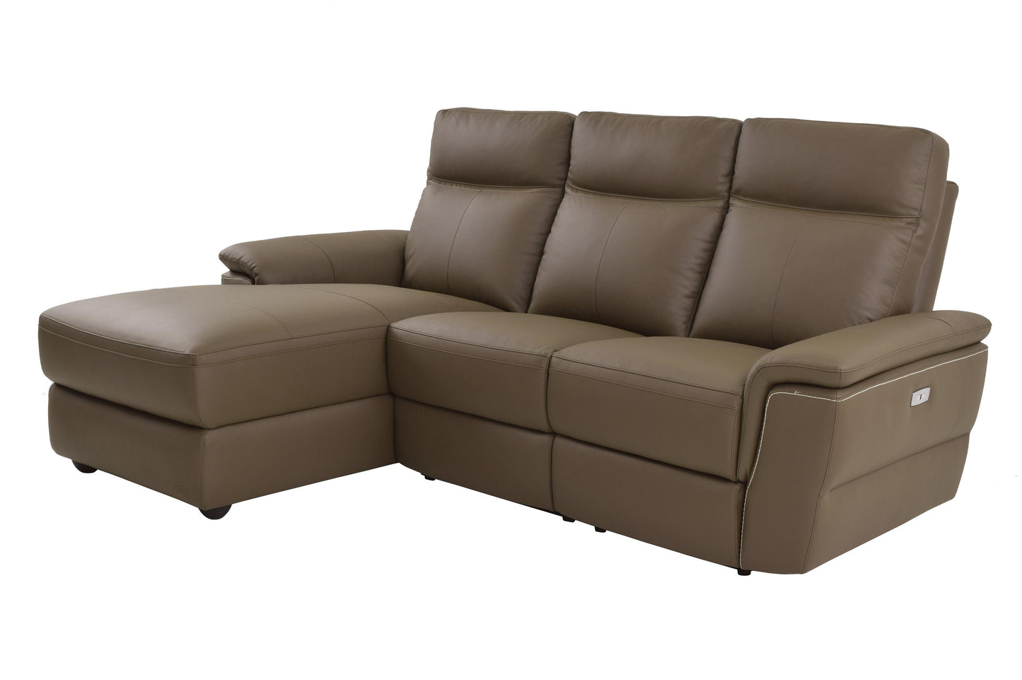 Homelegance Olympia 4PC Power Sectional Left Recliner Chair, Console, Chair & Right Chaise in Brown Taupe Top Grain Leather