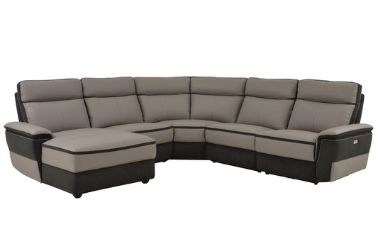 Homelegance Laertes 5PC Power Sectional Right Recliner Chair, 2 Chair, Corner & Left Chaise in Top Grain Grey Leather