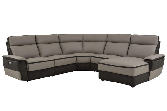 Homelegance Laertes 5PC Power Sectional Left Recliner Chair, 2 Chair, Corner & Right Chaise in Top Grain Grey Leather