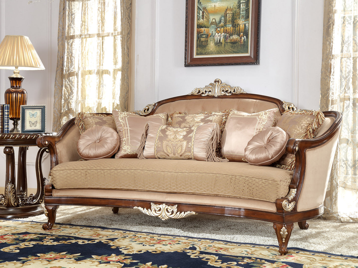 Fabric Sofa in Mahogany Finish S8320 European Traditional Victorian