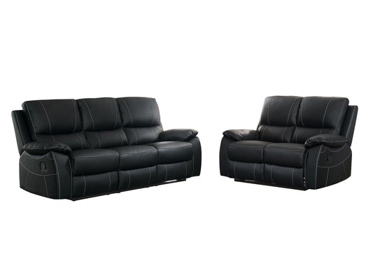 Homelegance Greeley 2PC Double Reclining Sofa & Love Seat in Black Leather
