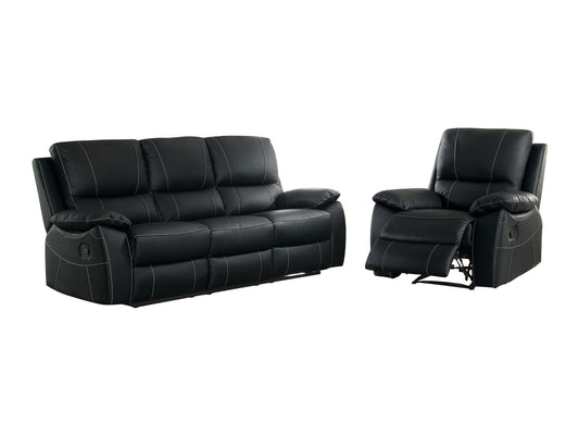 Homelegance Greeley 2PC Double Reclining Sofa & Recliner Chair in Black Leather