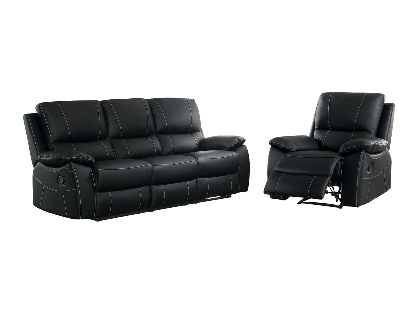 Homelegance Greeley 2PC Double Reclining Love Seat & Recliner Chair in Black Leather