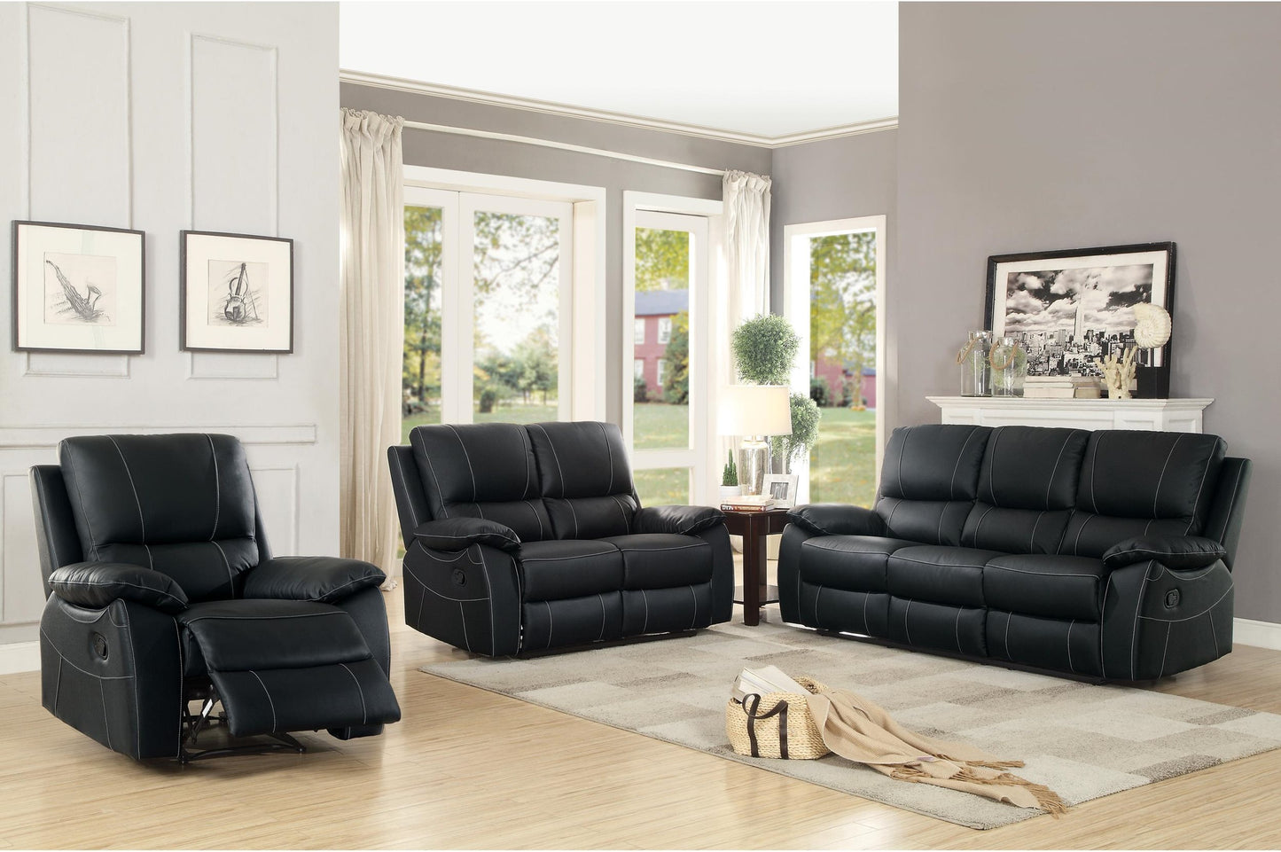 Homelegance Greeley Double Reclining Sofa in Black Leather