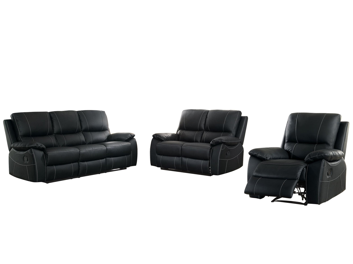 Homelegance Greeley 3PC Double Reclining Sofa, Love Seat & Recliner Chair in Black Leather