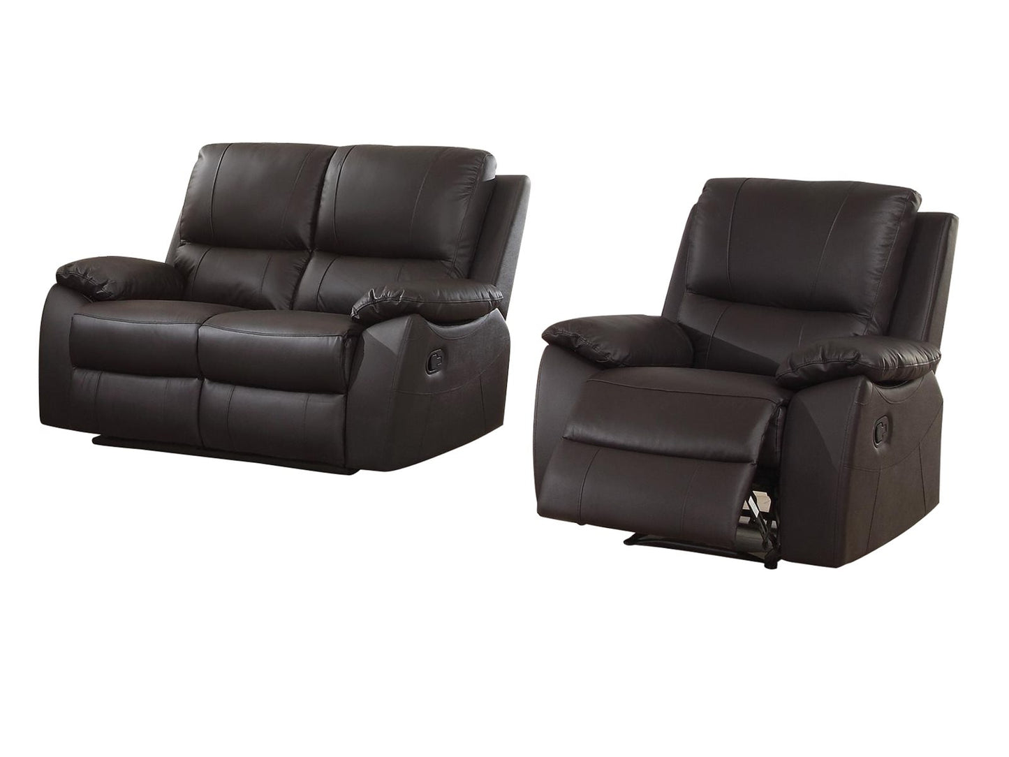 Homelegance Greeley 2PC Double Reclining Love Seat & Recliner Chair in Brown Leather
