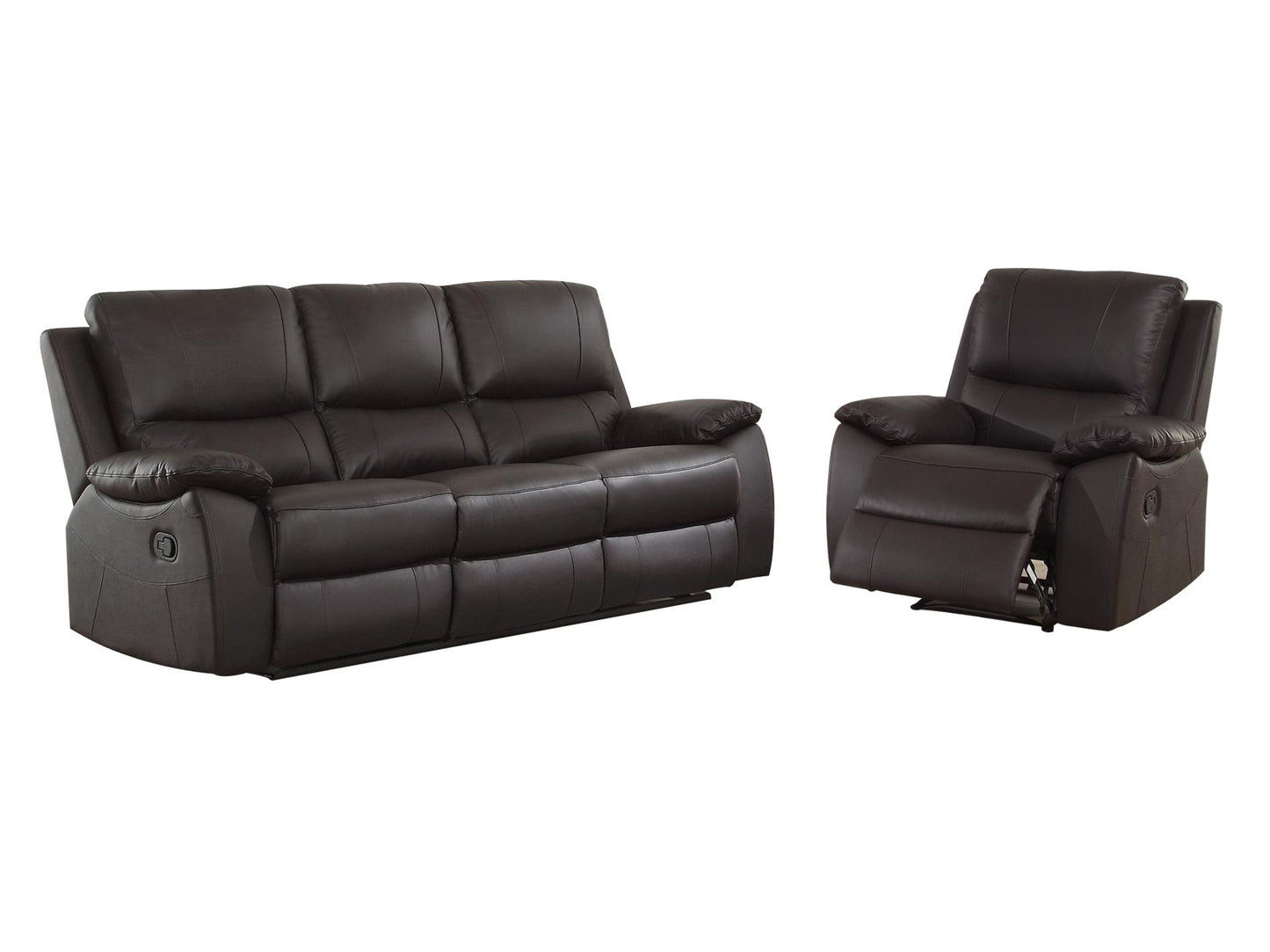 Homelegance Greeley 2PC Double Reclining Sofa & Recliner Chair in Brown Leather