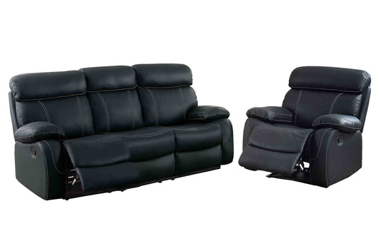 Homelegance Pendu 2PC Double Reclining Sofa & Love Seat in Black Leather