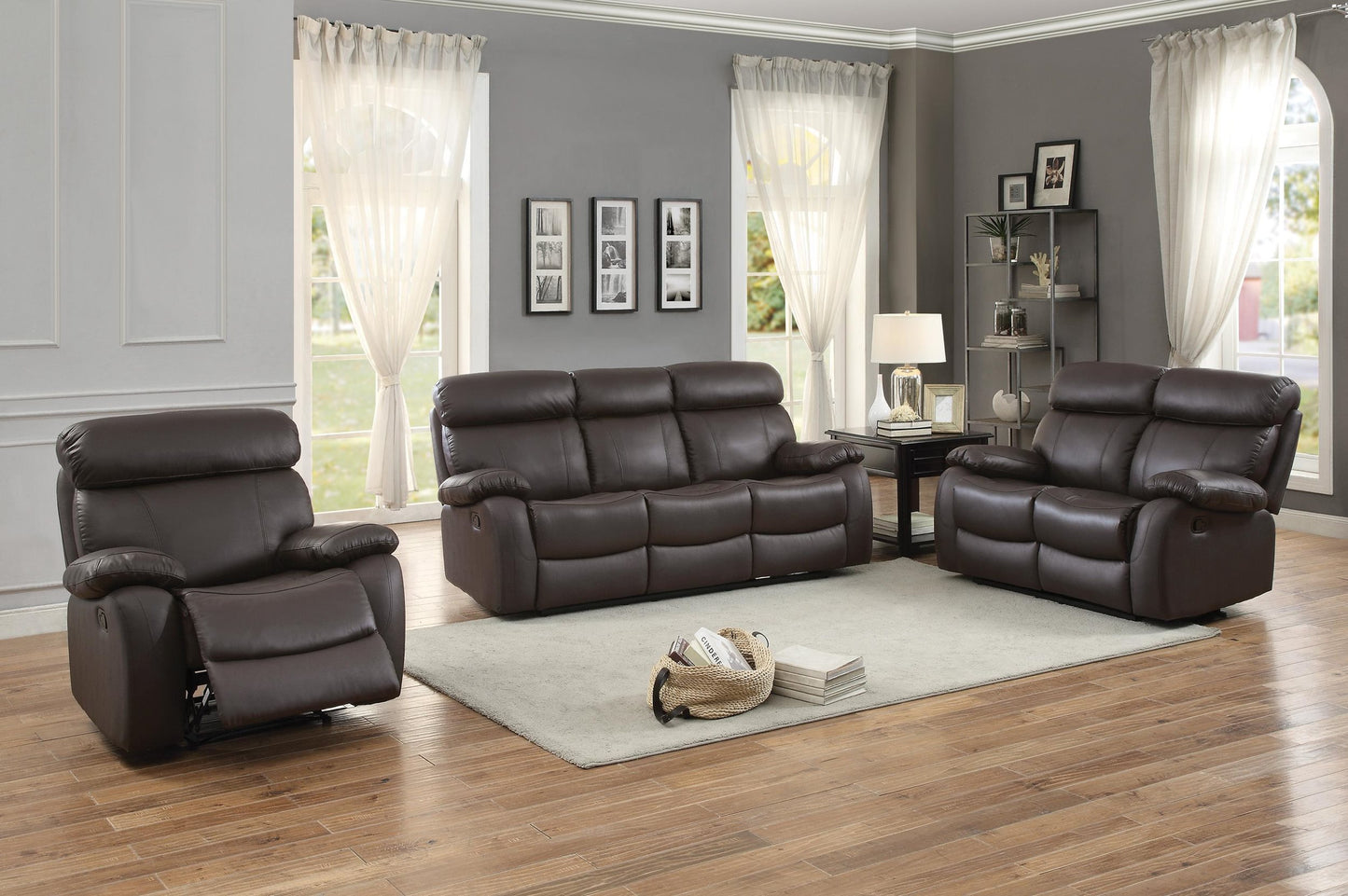 Homelegance Pendu 2PC Double Reclining Sofa & Recliner Chair in Brown Leather