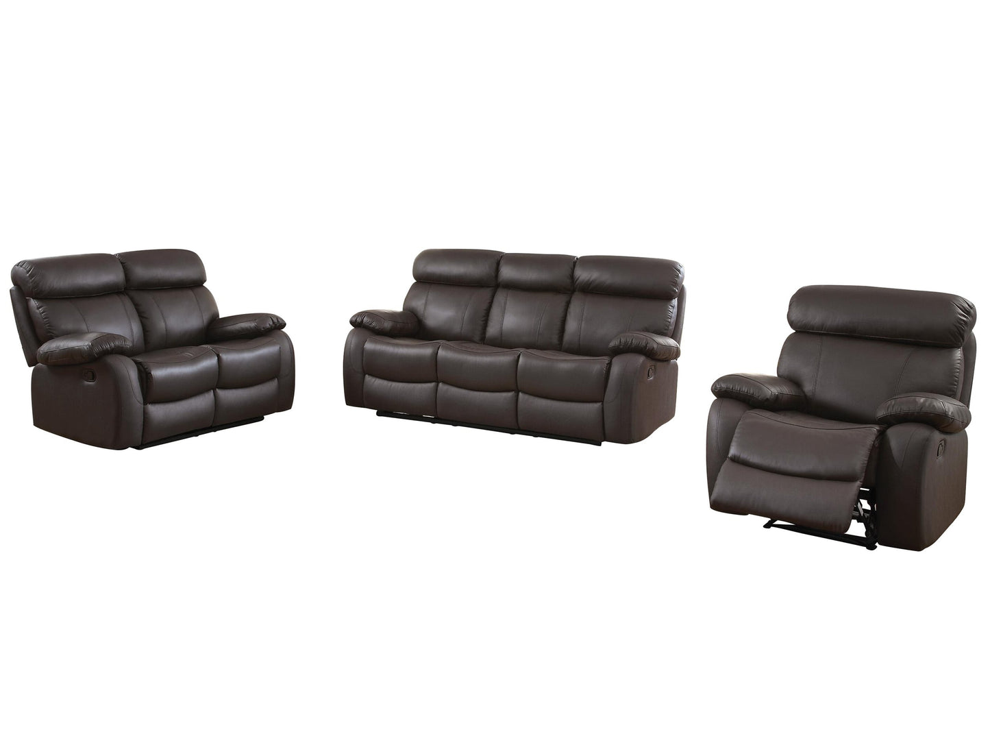 Homelegance Pendu 3PC Double Reclining Sofa, Love Seat & Recliner Chair in Brown Leather