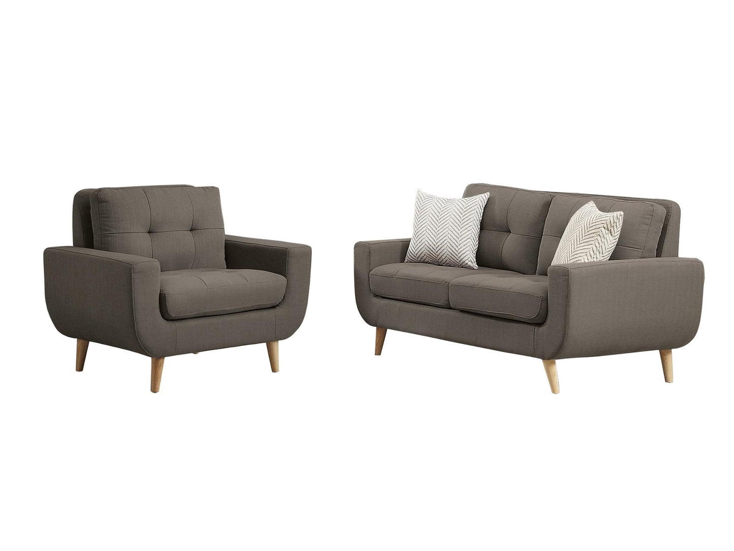 Homelegance Deryn 2PC Love Seat & Chair in Grey Fabric